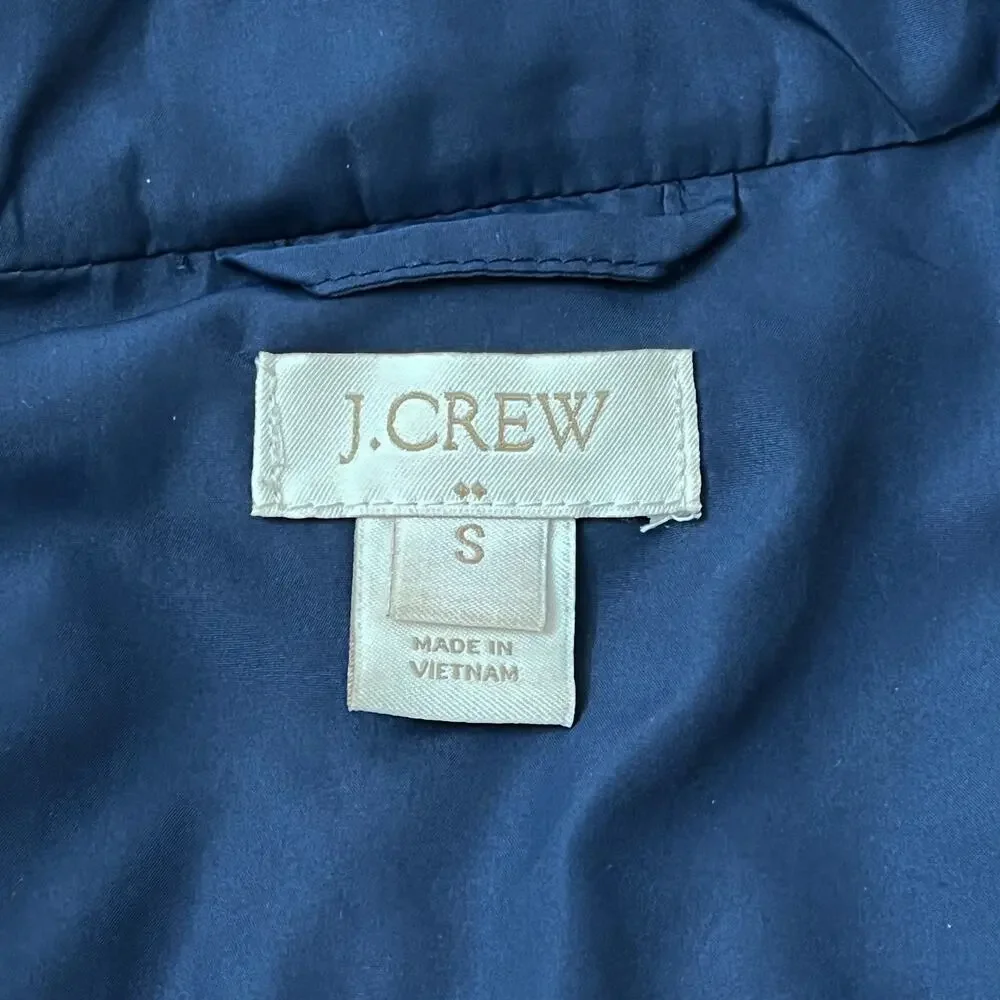 J Crew Women's Quilted Down Vest Sz S Navy Blue Full Zip‎ Pockets Basic Outdoor